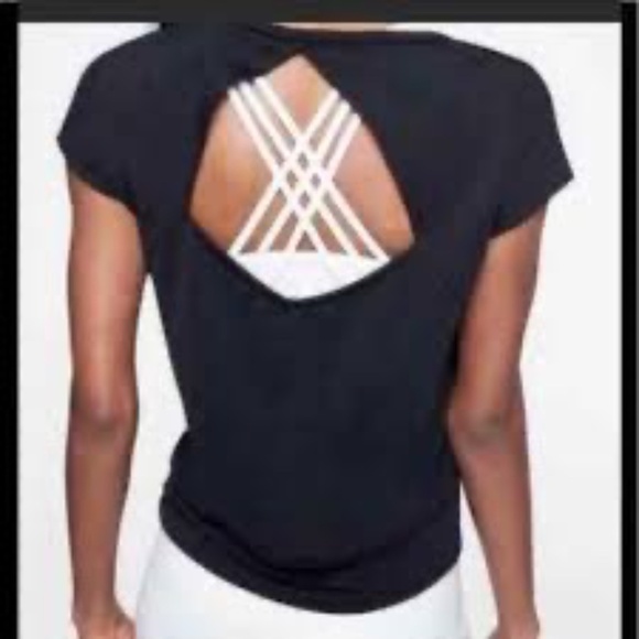Athleta Black Strappy Back Short Sleeve Tee Size M - Picture 1 of 7